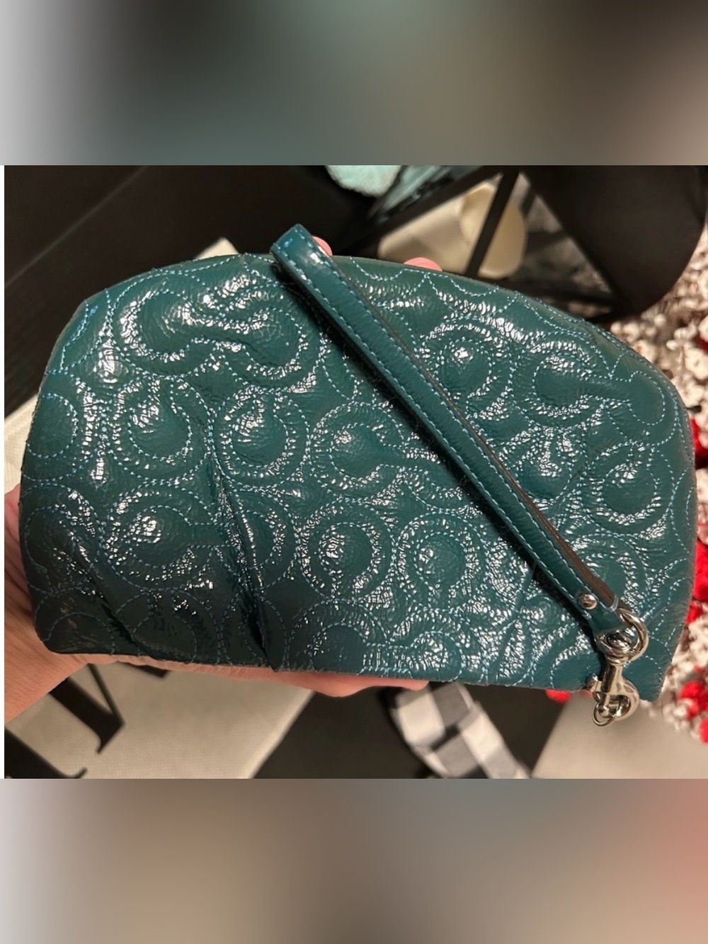 Coach❤️Patent Leather Teal Wristlet Pouch - Women Bags 2009